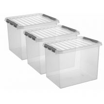 3 Stück Aufbewahrungsbox Q-Line 52L transparent mit Deckel Kunststoffbox 3er Set