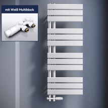 Elegant Badheizkörper Handtuchhalter Weiß Handtuchwärmer Panel Handtuchtrockner mit Ventil, 1038x400mm Seitenanschluss