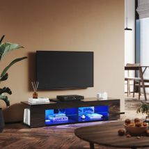 Sunxury - sonni tv Schrank mit led Beleuchtung Hochglanz Lowboard Schwarz,Glasböden,ohne Schranktüren,135cm Breit