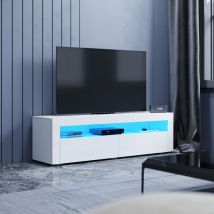 Sunxury - sonni tv Schrank mit led Beleuchtung Hochglanz Lowboard Weiß,Eine offene Ablage und 2 Schranktüren,155x40x45cm