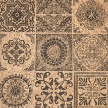 Superfresco Easy Cork Medallion Black Beige Tile Effect Wallpaper - Graham&brown