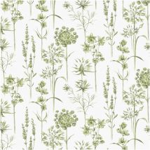 Superfresco Easy - Botanical Wildflowers Green Wallpaper Floral Pattern Florets Stems Leaves