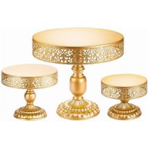 Rapanda - Support à gâteau en fer et métal doré 3 pièces, ensemble d'assiettes à gâteau en trois pièces, assiette à fruits, plateau à pâtisserie,