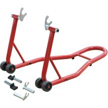 Support béquille de moto arrière lève moto arrière sur roulettes avec adaptateurs caoutchouc rouge et noir