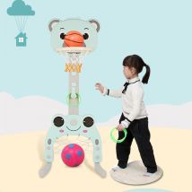 Skecten - Support de Basket Multifonctionnel pour Enfant avec Panier de Basket-Ball Réglable, But de Football et Anneau à Lance, Basket-Ball et