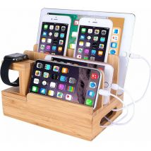 Support de charge en bois de bambou pour téléphone portable compatible Smartphones Base de présentoir de stockage
