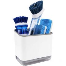 Support de comptoir d'évier en plastique, porte-éponge à vaisselle, boîte de rangement pour brosse et éponge de cuisine avec bac de vidange, blanc