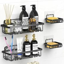Chariot De Douche Avec 6 Crochets, Accessoires De Salle De Bain Antirouille Salle De Bain Toilette Cuisine Boîte De Rangement Avec Porte-savon - 4 