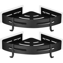 Support de douche d'angle en métal sans perçage support de toilette antirouille 2 pièces (noir)