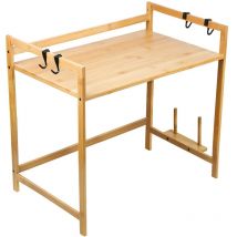 Haloyo - Support de Four à Micro-Ondes,2 Couches Support de Four à Micro-Ondes en bamboo, réglable en hauteur,Livré avec 4 crochets 523035cm