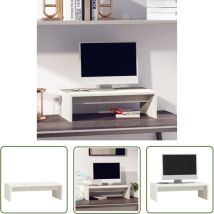 The Living Store Support De Moniteur Blanc 50x27x15 Cm Bois De Pin Solide - Support D'Écran - Meuble Tv - Bureau - Bois De Pin - Design Élégant