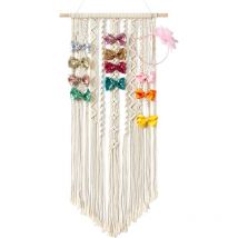 Support de nœuds à cheveux en macramé, pinces à cheveux suspendues, cintre, rangement pour bandeau, décoration murale bohème