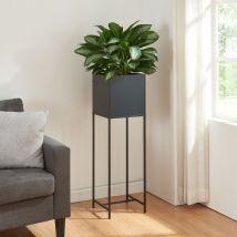 Support de plantes Porsgrunn avec bac intégré métal 100 x 30 x 30 cm noir [en.casa]