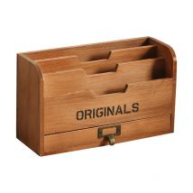 Support de rangement de bureau d'épicerie en bois massif avec un tiroir et trois compartiments