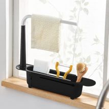Denuotop - Support de rangement télescopique pour évier de cuisine, créatif, pour éponges, savon, vaisselle, égouttoir pliable pour la maison Noir