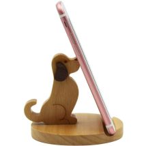 Ensoleille - Support de téléphone portable pour chien mignon, support de bureau en bois pour tous les téléphones portables, support de téléphone