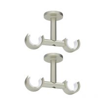 2 Support Double, Nickel, Double Tringle à Rideaux, Support pour Plafond, Diamètre 28 mm