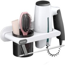 Support De Sèche-cheveux Mural, Support De Sèche-cheveux Multifonctionnel Détachable Pour Salle De Bain (blanc)
