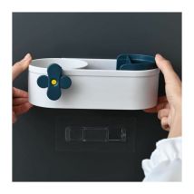 Support mural pour sèche-cheveux, multifonctionnel, auto-adhésif, pour salle de bain, gain de place(blanc bleu)