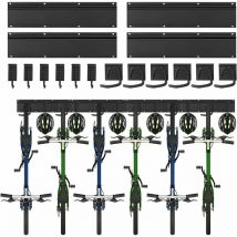 Ikodm - Support mural pour vélo, support mural pour 6 vélos, 6 casques, crochet de rangement pour outils pour garage ou maison, crochet vertical pour
