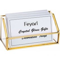 Support pour cartes de visite en verre doré - Organisateur de cartes de visite pour bureau et comptoir (doré)