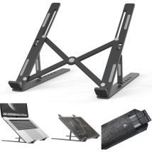 Support pour ordinateur portable, support ventilé en aluminium réglable à 6 angles, support ergonomique pliable pour ordinateur portable, noir