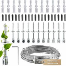 Ikodm - Support Pour Plante Grimpante - Kit Complet En Inox Avec Support Mural Et Corde - Diamètre 3mm - Longueur 16m
