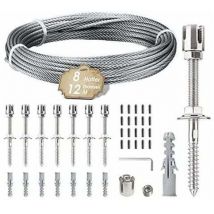 Support pour plantes grimpantes, kit de suspension de corde en acier inoxydable de 12 m avec câble en acier inoxydable de 3 mm et 8 tendeurs pour