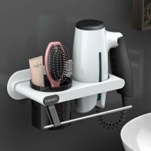 Mereteet - Support pour Sèche-Cheveux, Rangement de Salle de Bain pour Toilettes, Support Seche Cheveux Mural sans Poinçonnage, Porte Sèche-Cheveux