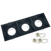 Support Spot Encastrable aluminium Noir, pour ampoule GU10 x 3 rectangulaire - Digilamp
