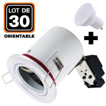 30 Spots bbc Orientable Blanc IP20 + Ampoule GU10 5W Blanc Neutre + Douille