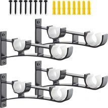 Support Tringle Rideaux 4 pcs Support pour Tringle à Rideau Métal à Double Barre à Rideaux Supports (Noir)