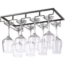 Support Verre Suspendu, Porte Verres à Vin en Métal, Rangement Verre Installation sous Meuble(4 Rangs, Noir)