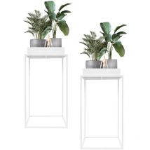 Set 2 Supporti per Piante Fiori 45 x 45 x 88 cm Quadrato in Metallo Bianco Robusto Resistente alle Intemperie Piedistallo Decorativo Design Moderno