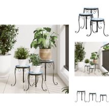 Supports pour plantes 3 pcs bleu et blanc céramique - Support Plante - Table Plante - Jardinière - Décoration Extérieur - Décoration Intérieur