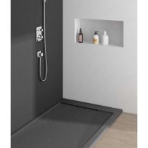 Siena - Supreme Concealed Waste Black Stone Resin Ultra-Slim 25mm Rectangular Shower Tray - 1200 x 800