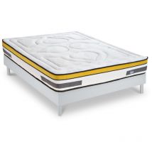 Maison Aubertin - Ensemble Matelas Aubertin Ressorts ensachés Accueil mémoire et sommier kit bois blanc - 140 x 190 cm