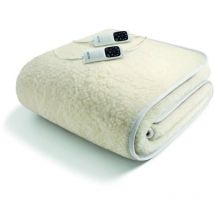 Imetec - Surmatelas Chauffant 2 Places 100% Laine et Mérinos, 150 x 160 cm - Chauffage Rapide 6 Températures Température Co...