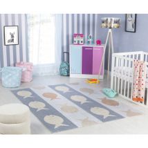 Surya - Tapis Enfant Lavable en Machine Poissons Beige/Gris/Orange 120x170 cm