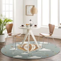 Surya - Tapis Rond Enfant Montgolfière Nuages Multicolore/Bleu ø 160 cm