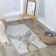 Tappeto a Pelo Corto Soffice per Stanza Bambini Cervo Multicolore e Blu 80 x 150 cm - Surya