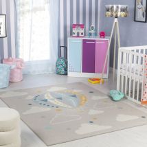 Surya - Tappeto a Pelo Corto Soffice per Stanza Bambini Palloncini Multicolore e Grigio 120 x 170 cm