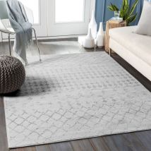 Tappeto Salotto a Pelo Corto Soggiorno Berbero Etnico Bianco e Grigio 200 x 275 cm - Surya