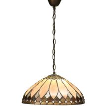 Interiors Brooklyn - Luminaire Suspendu Moyen À 1 Lumière, Bronze Foncé, Verre Tiffany, E27