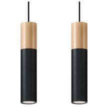 Suspension 2 Lampes Bois Noir pour Ampoules GU10 - SILAMP