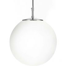 Searchlight - Atom - Suspension à 1 ampoule Globe, argent satiné, verre opale, E27