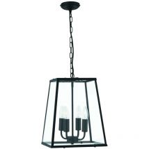 Searchlight - Lanterns - Suspension lanterne à 4 ampoules, noir mat, panneaux de verre, E14