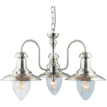 Searchlight - Fisherman - Plafonnier à 3 bras multiples, argent satiné, verre grainé, E27