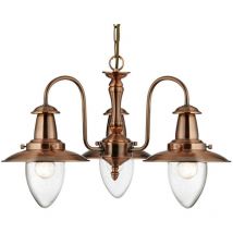 Searchlight - Pêcheur, plafonnier 3 flammes, cuivre Avec abat-jour en verre peint, clair dimmable