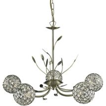 Searchlight - Bellis - Suspension de plafond à 5 bras multiples, design fleur, laiton antique, verre, G9